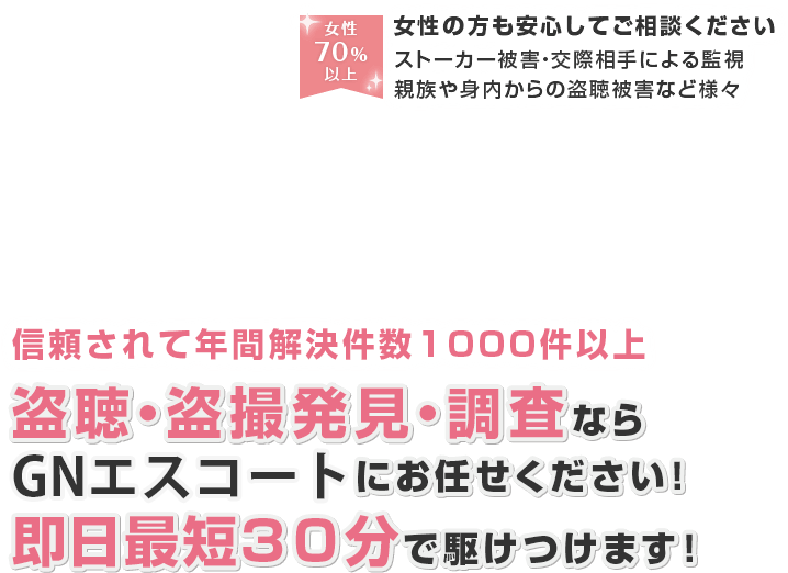 盗聴・盗撮発見・調査ならGNエスコートにお任せください！即日最短30分で駆けつけます！